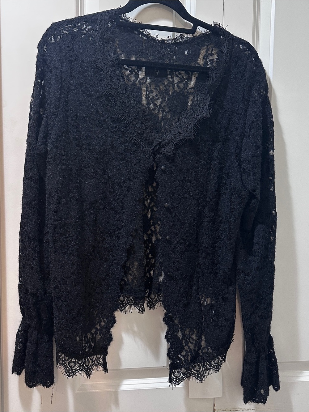 NWT Black Lace Button-Front Long Sleeve Cotton Cardigan us size 10